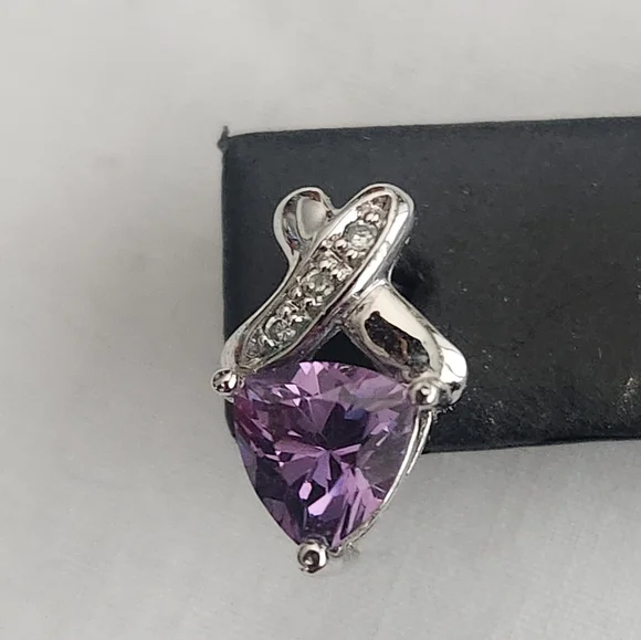 Trillian Genuine Amethyst with Diamonds Post Earrings - Picture 2 of 5